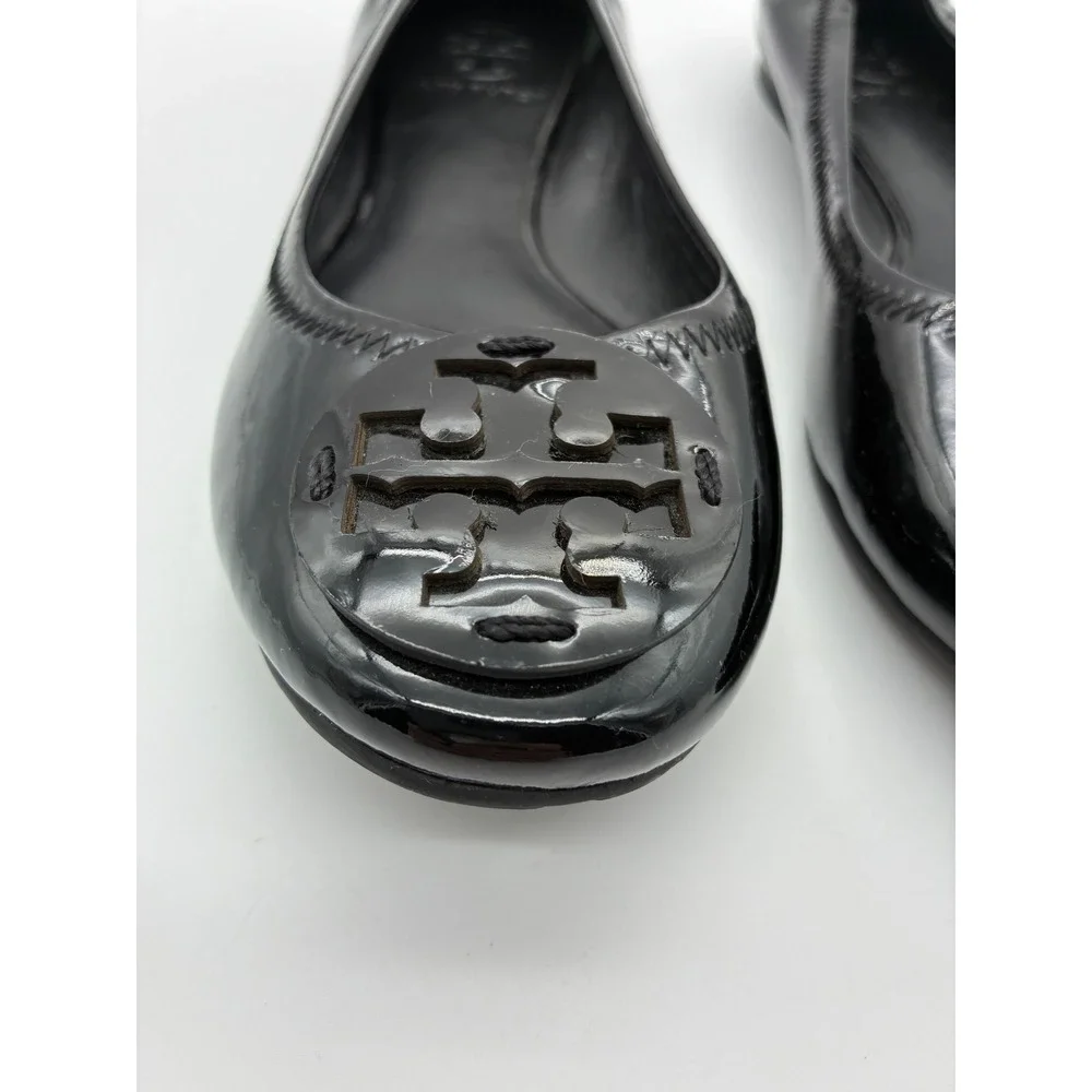 Tory Burch Reva Black Patent Leather Logo Medallion Ballet Flats Mens 6.5 M - Picture 3 of 6